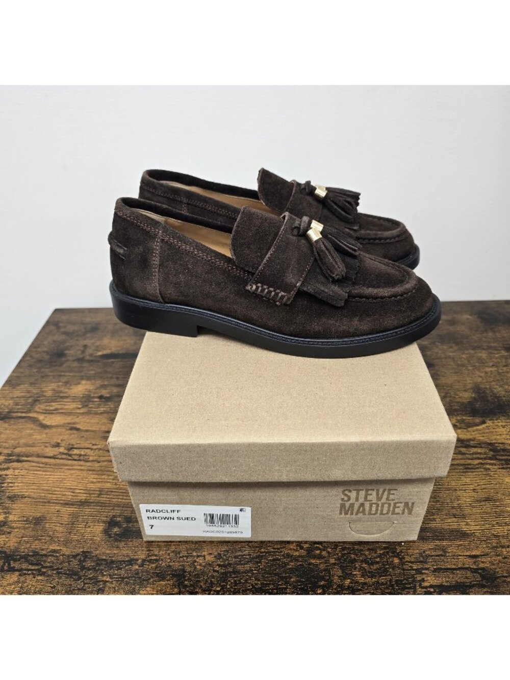 NEW Steve Madden Radcliff Twin Tassle Loafers Shoes Womens US Size 7 Brown Suede